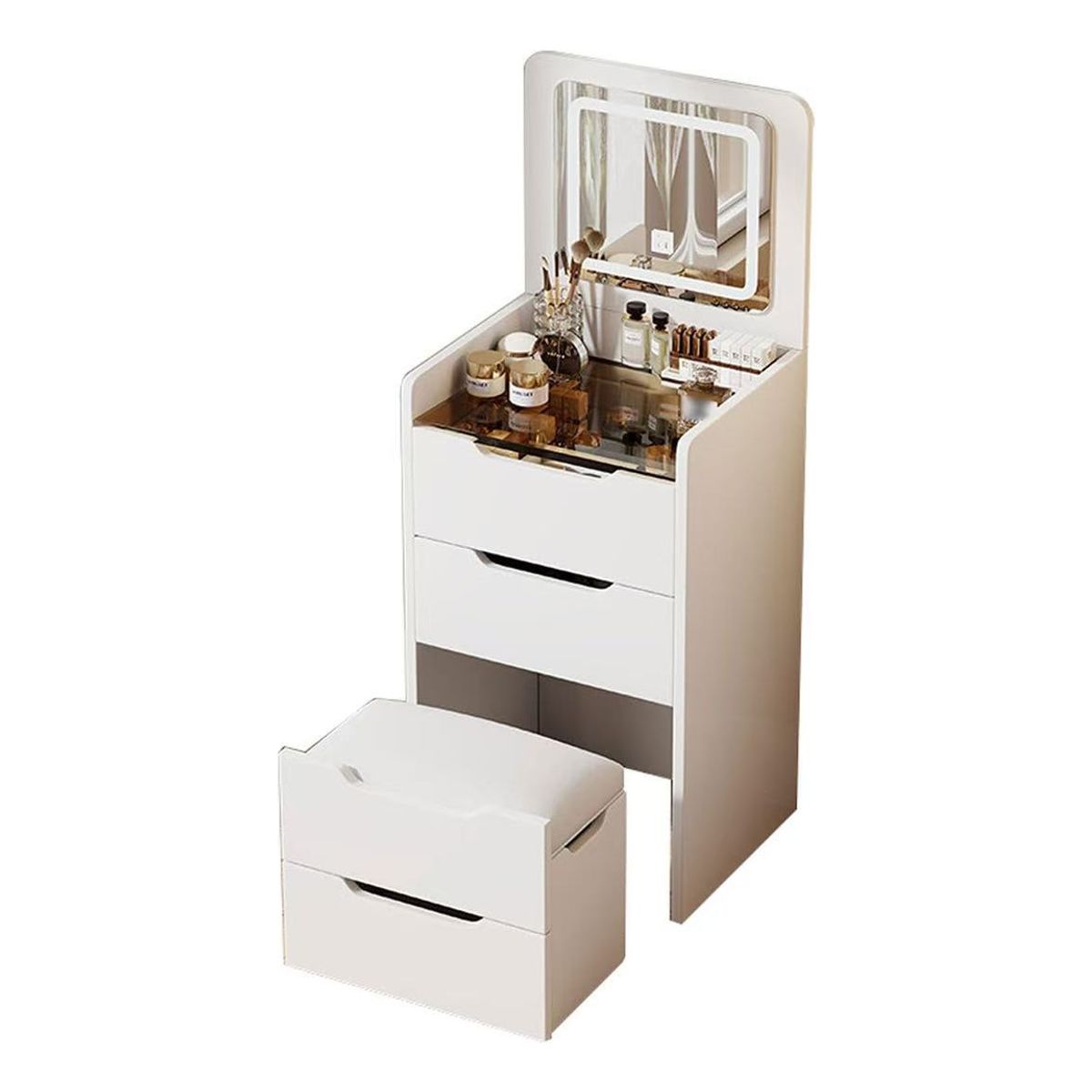 ANYHOGAR - Tocador Lujo Espejo Tipo Velador Con Taburete Con Luz