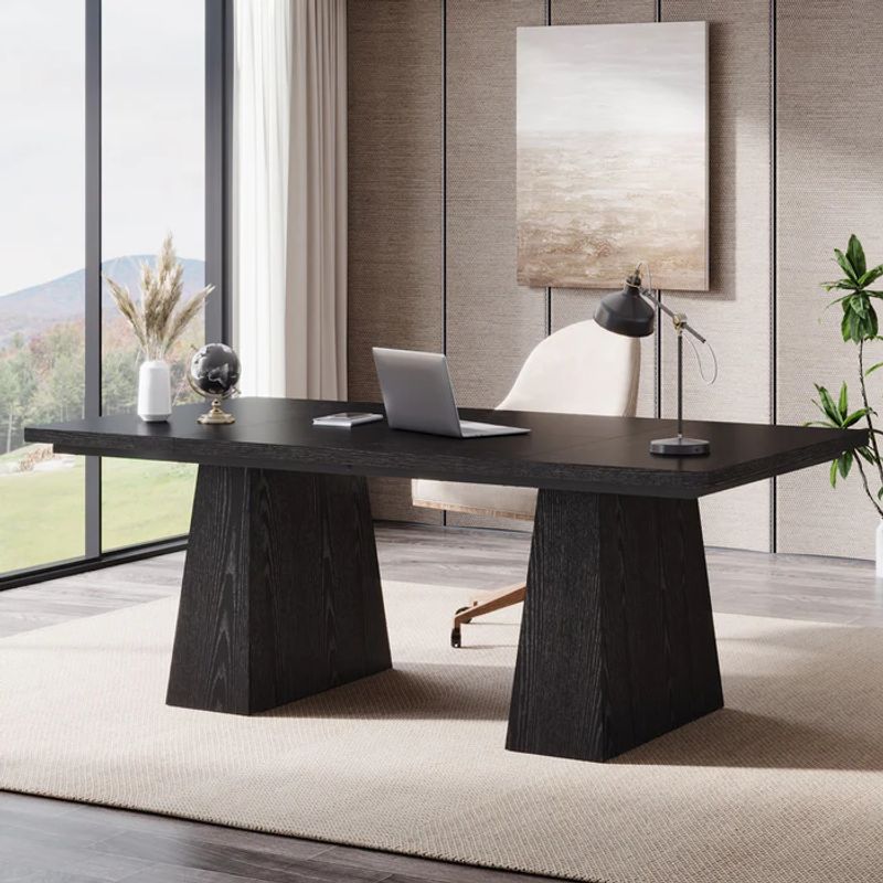 DELUXE - Escritorio Ejecutivo Negro Elegante Lujo Patas De Madera
