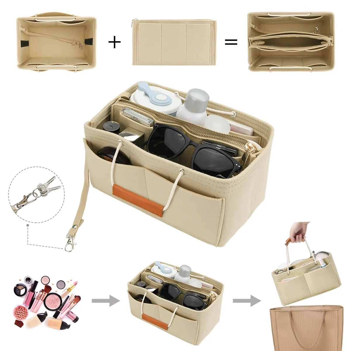 SLOWTON - Organizador de Bolsa para Mujer Fieltro Insertar Multipockets