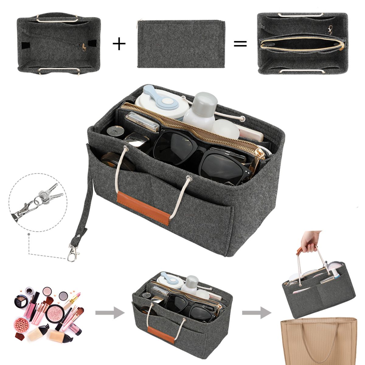 SLOWTON - Organizador de Bolsa para Mujer Fieltro Insertar Multipockets