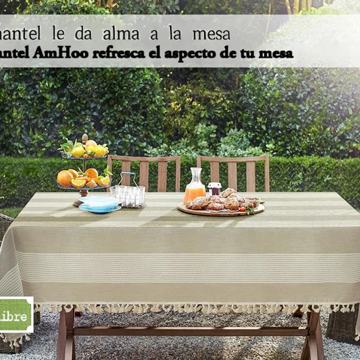 UMEXUS - Mantel Rectangular Gris Rayas 140x180 Lino Algodón Flecos para Comedor