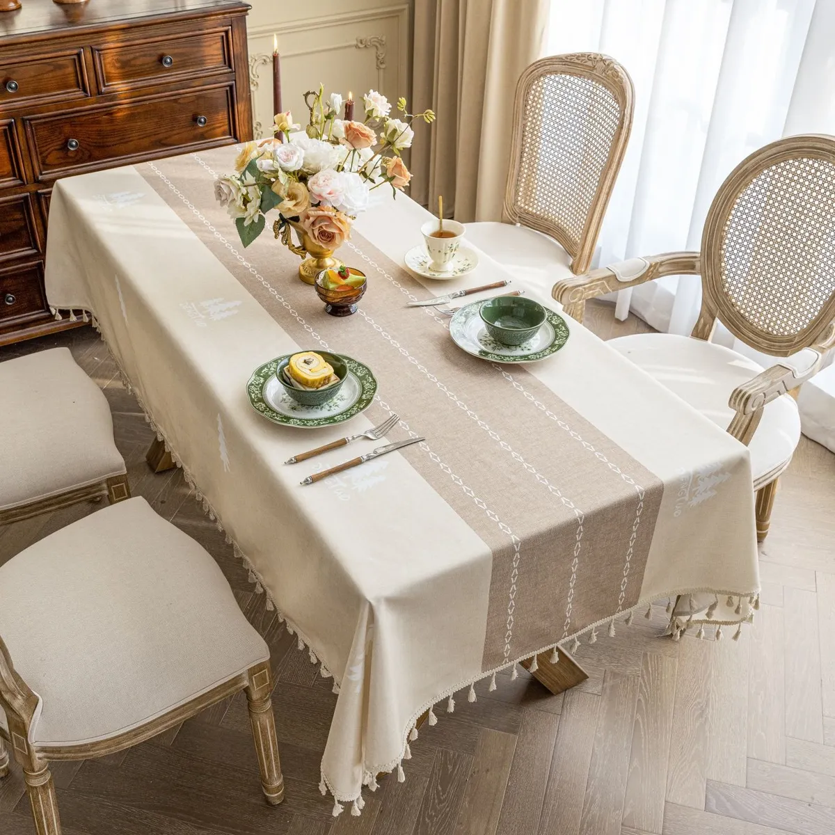 UMEXUS - Mantel Rectangular Rural Americano Lino Marrón 140x220cm para Comedor