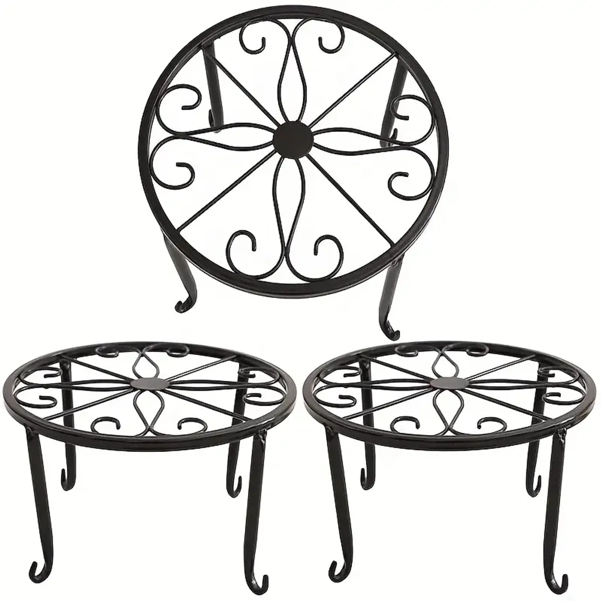 TNAKIEX - Paquete de 3 soportes para flores de hierro negro