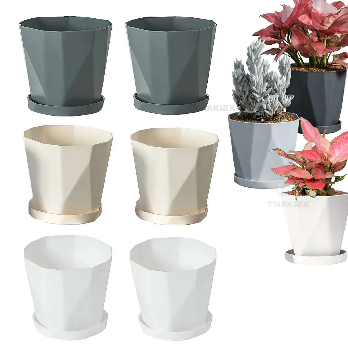 TNAKIEX - 6 Pcs Macetas De Plastico Con Separador De Agua Tricolor