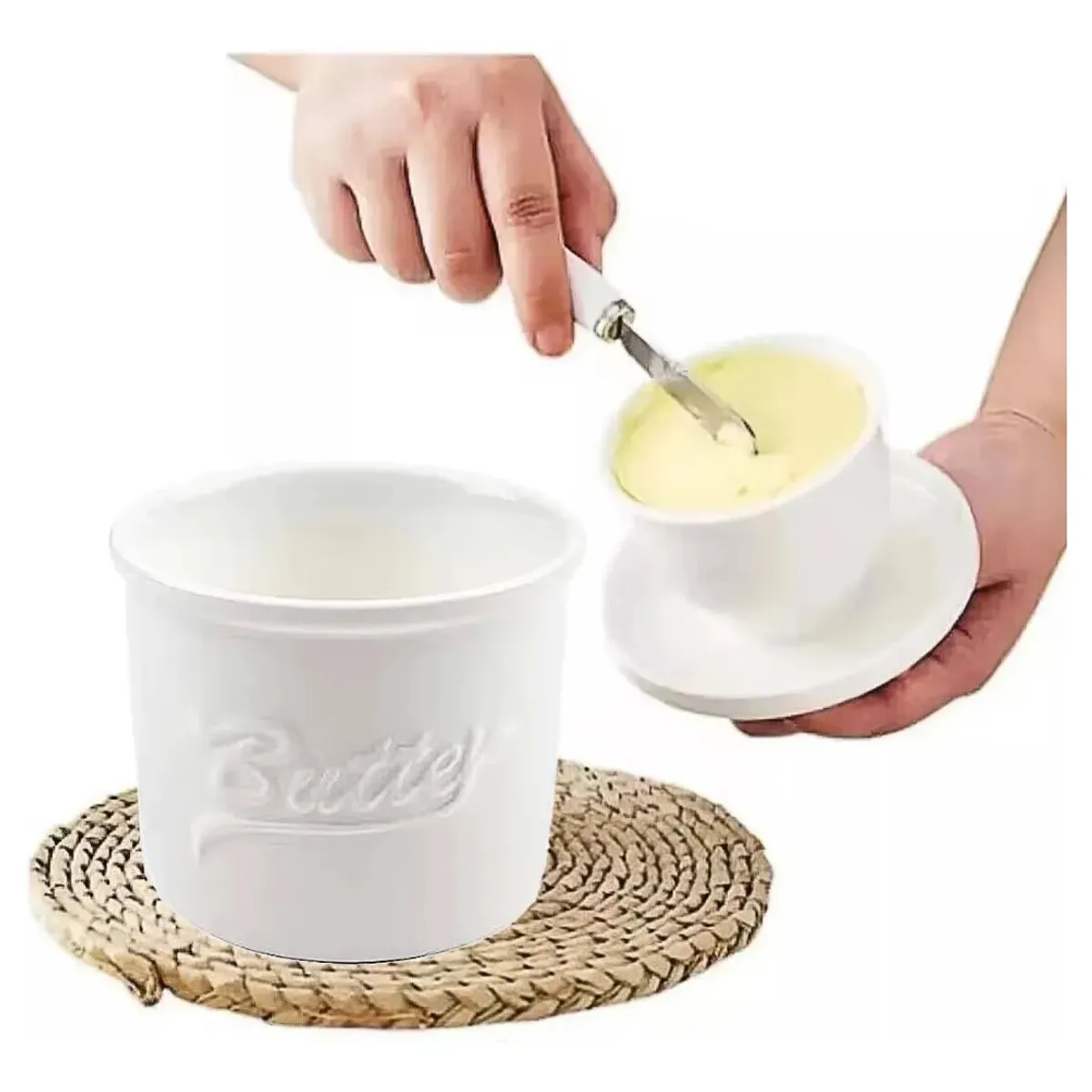 KINDA NICE - Mantequillera De Cerámica Francesa Con Agua 300 Ml Blanco