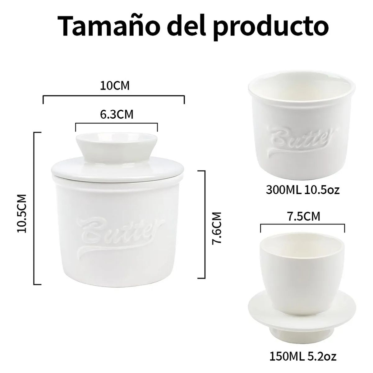 KINDA NICE - Mantequillera De Cerámica Francesa Con Agua 300 Ml Blanco