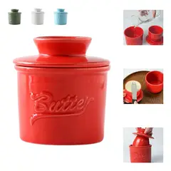 KINDA NICE - Mantequillera De Cerámica Francesa Con Agua 300 Ml Rojo