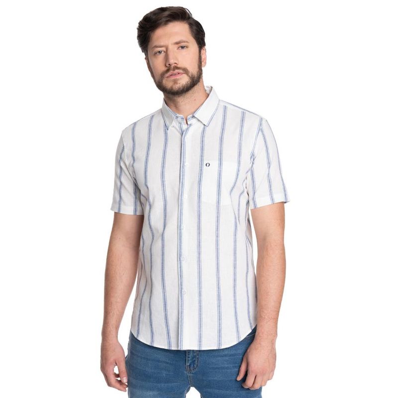 POTROS - CAMISA HOMBRE MANGA CORTA LINO LISTADA CANTABRIA  - POTROS