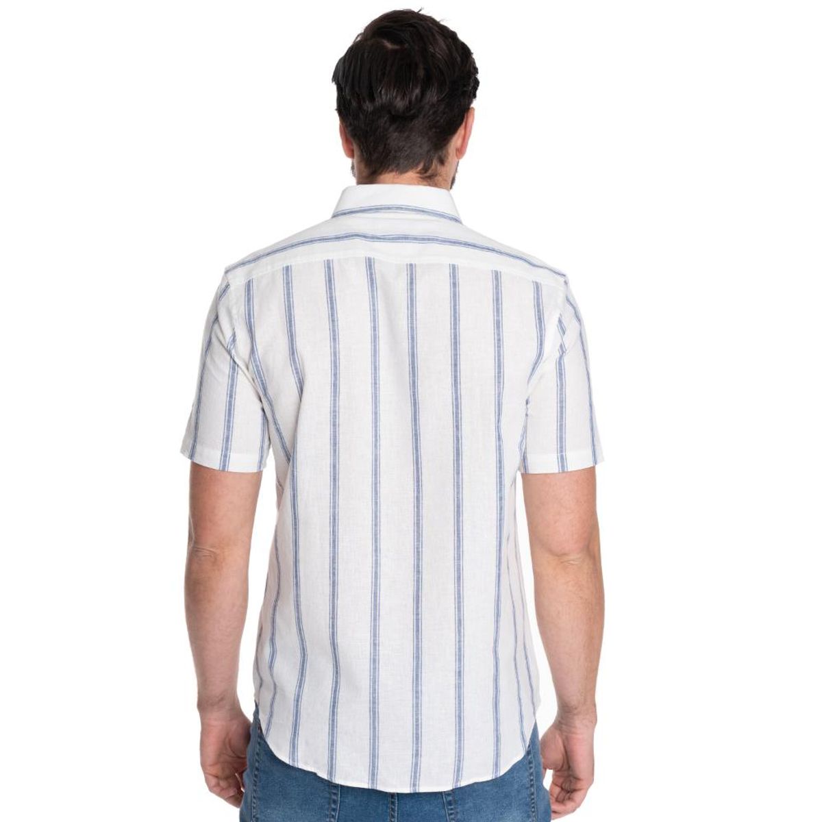 POTROS - CAMISA HOMBRE MANGA CORTA LINO LISTADA CANTABRIA  - POTROS