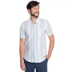 POTROS - CAMISA HOMBRE MANGA CORTA LINO LISTADA CANTABRIA -