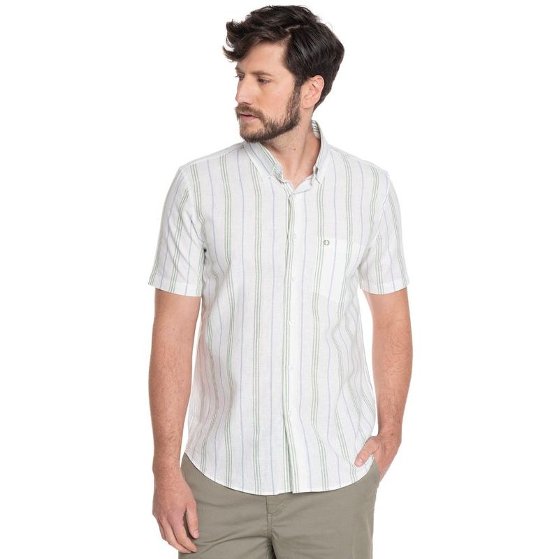 POTROS - CAMISA HOMBRE MANGA CORTA LINO LISTADA CANTABRIA  - POTROS