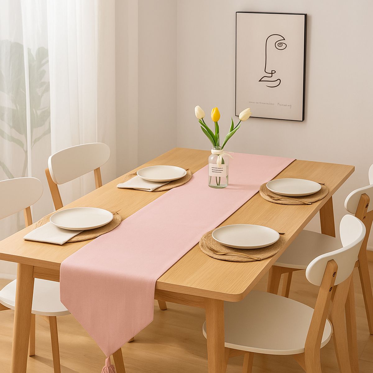 ARMONIA - Camino mesa lino rosa 180x33 cm toque elegante