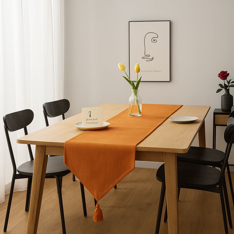 ARMONIA - Camino mesa lino naranjo 180x33 cm toque elegante