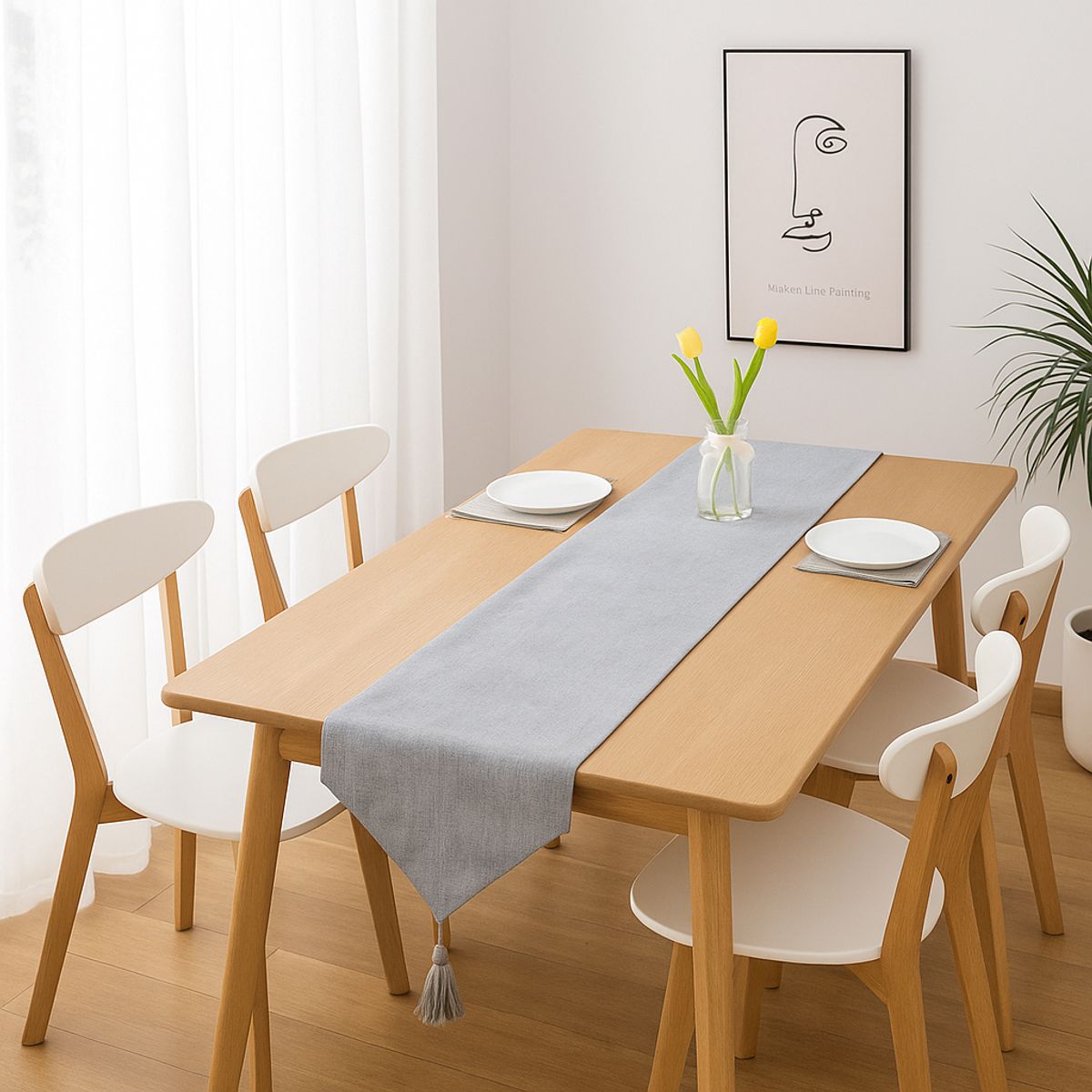 ARMONIA - Camino lino gris 180x33 cm elegante con borlas