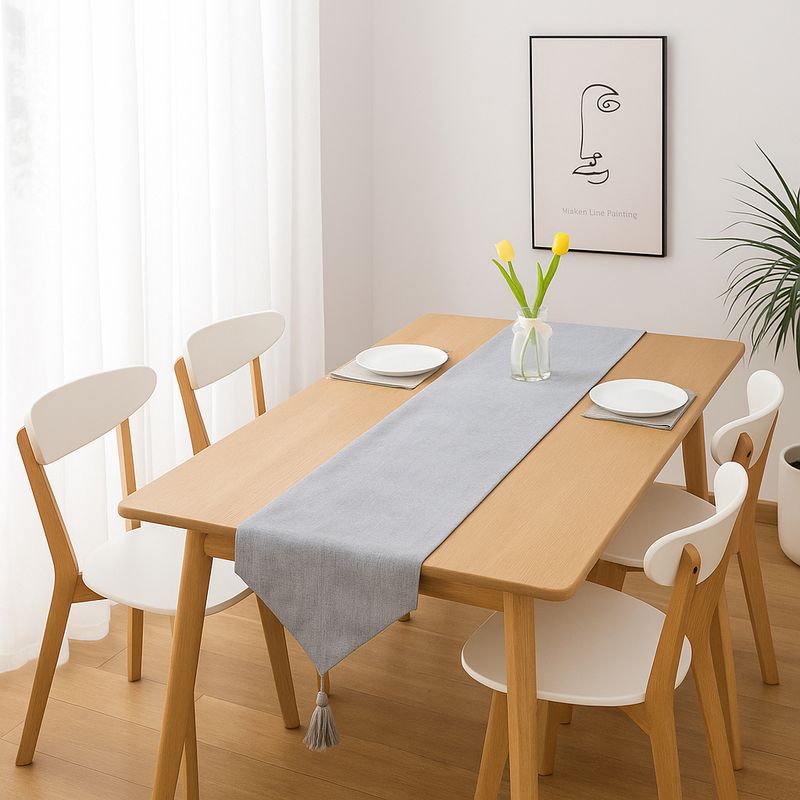 ARMONIA - Camino lino gris 180x33 cm elegante con borlas