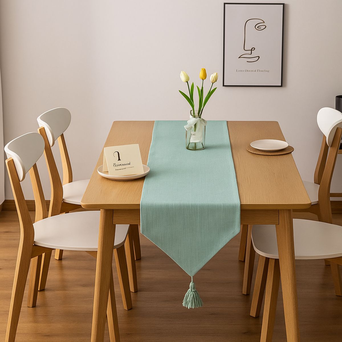 ARMONIA - Camino mesa lino turquesa 180x33 cm toque decorativo