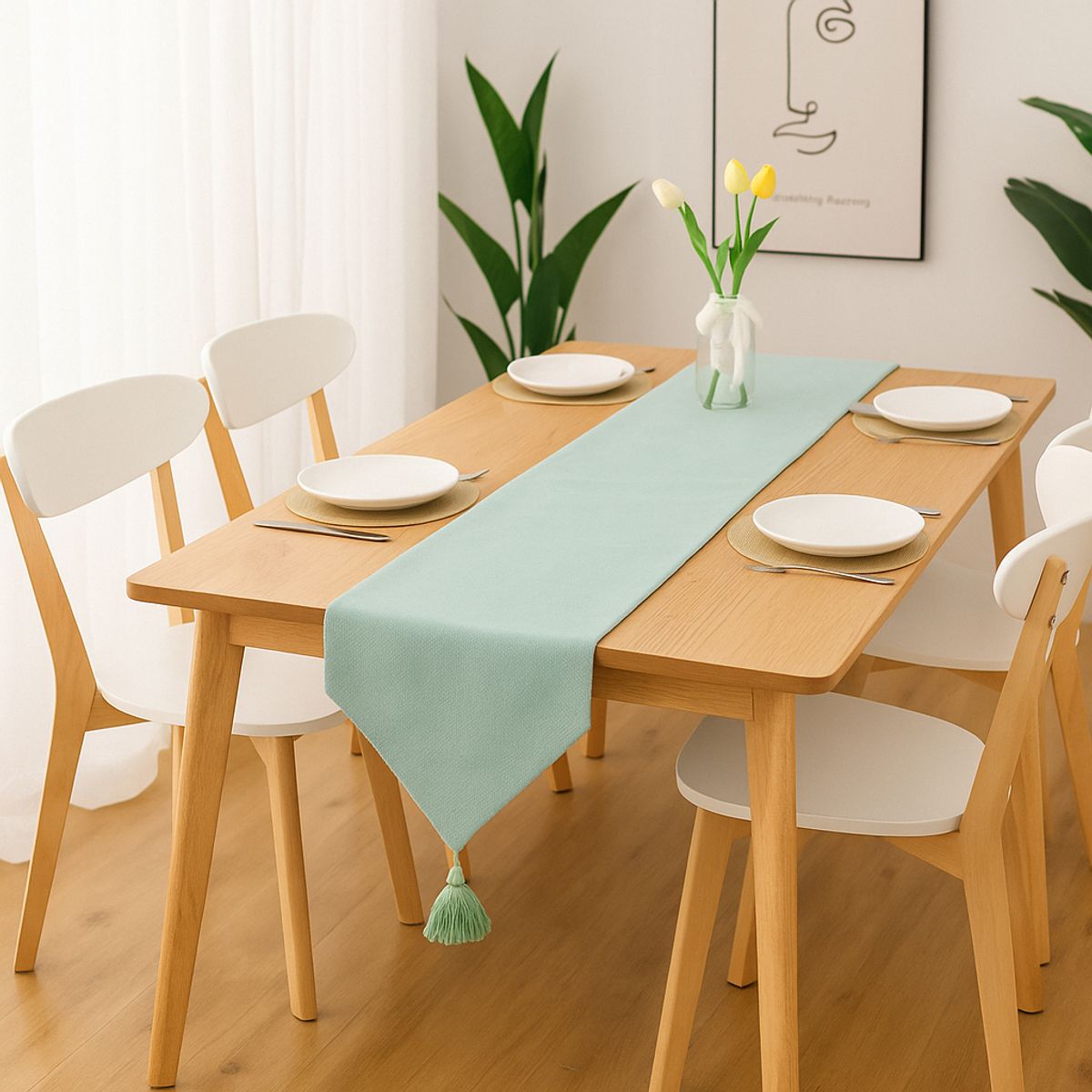 ARMONIA - Camino mesa lino turquesa 180x33 cm toque decorativo