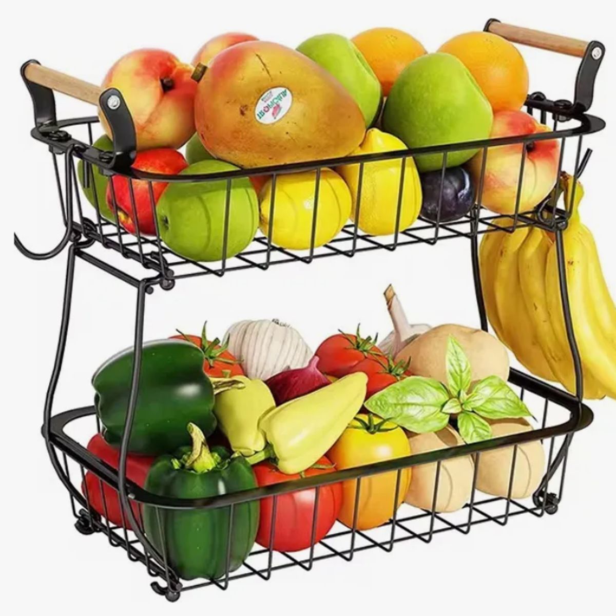 GENERICO - Cesta 2 Niveles Organiza Almacena Frutas Verduras Pan Cocina