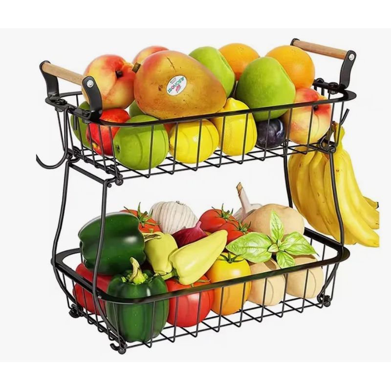 GENERICO - Cesta 2 Niveles Organiza Almacena Frutas Verduras Pan Cocina