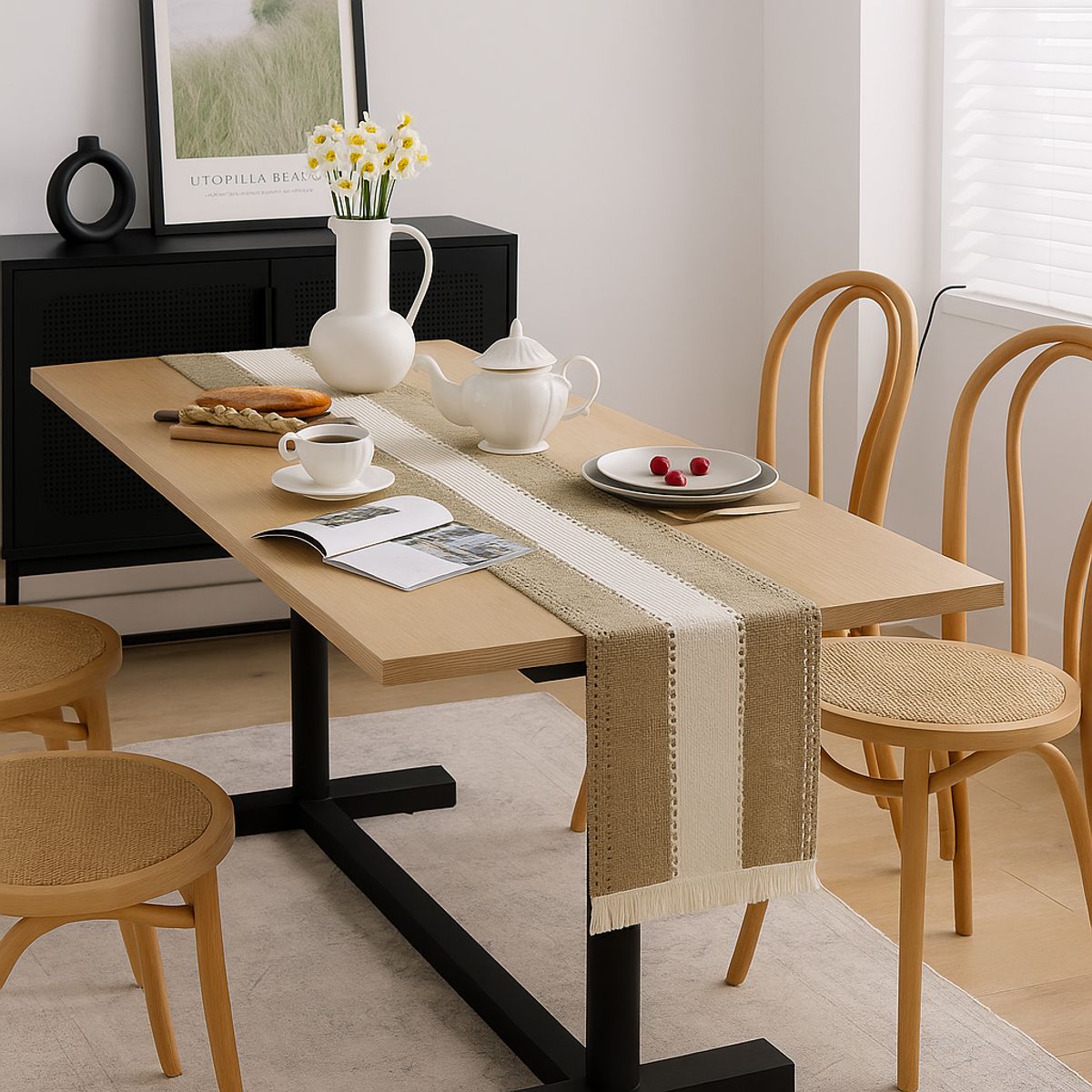 ARMONIA - Camino mesa 180x30 chenille rústico con flecos 697