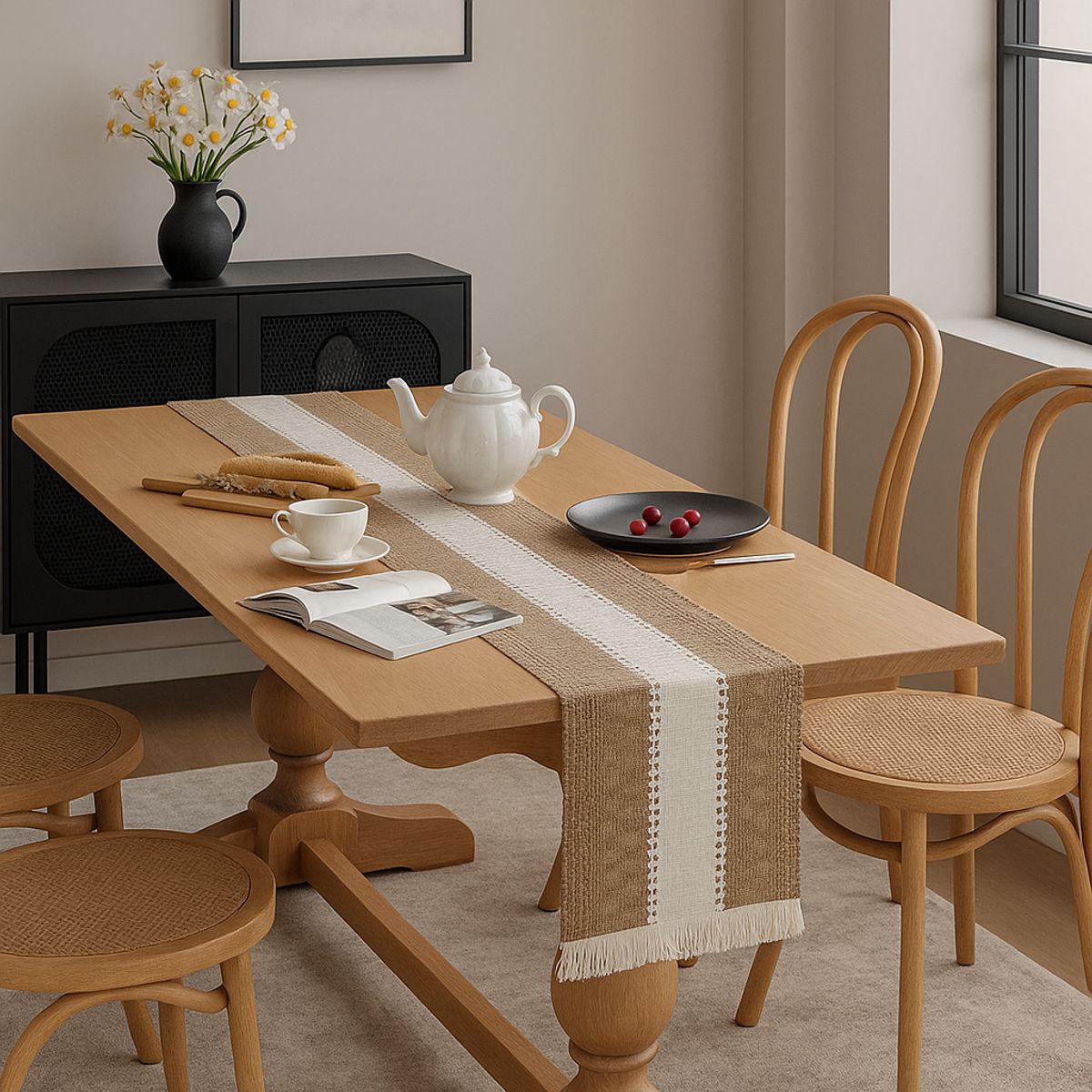 ARMONIA - Camino mesa 180x30 chenille rústico con flecos 697