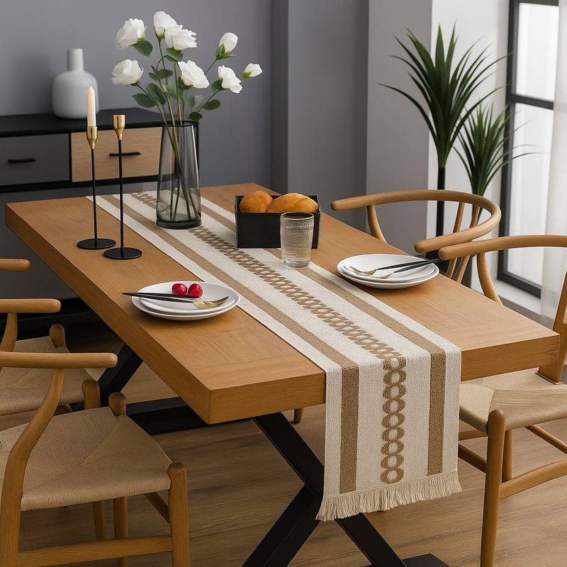 ARMONIA - Camino chenille geométrico con flecos 180x30 cm 696