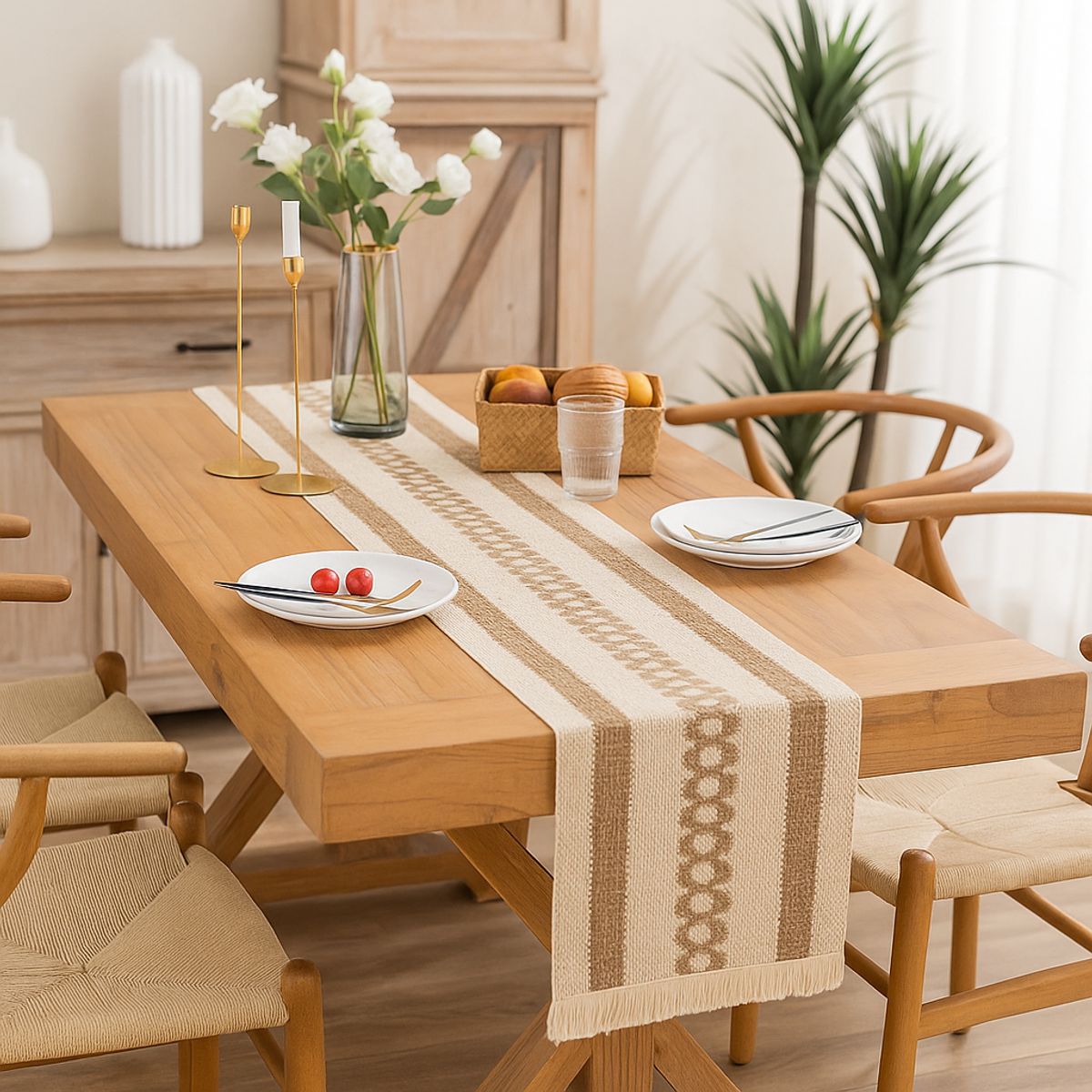 ARMONIA - Camino chenille geométrico con flecos 180x30 cm 696