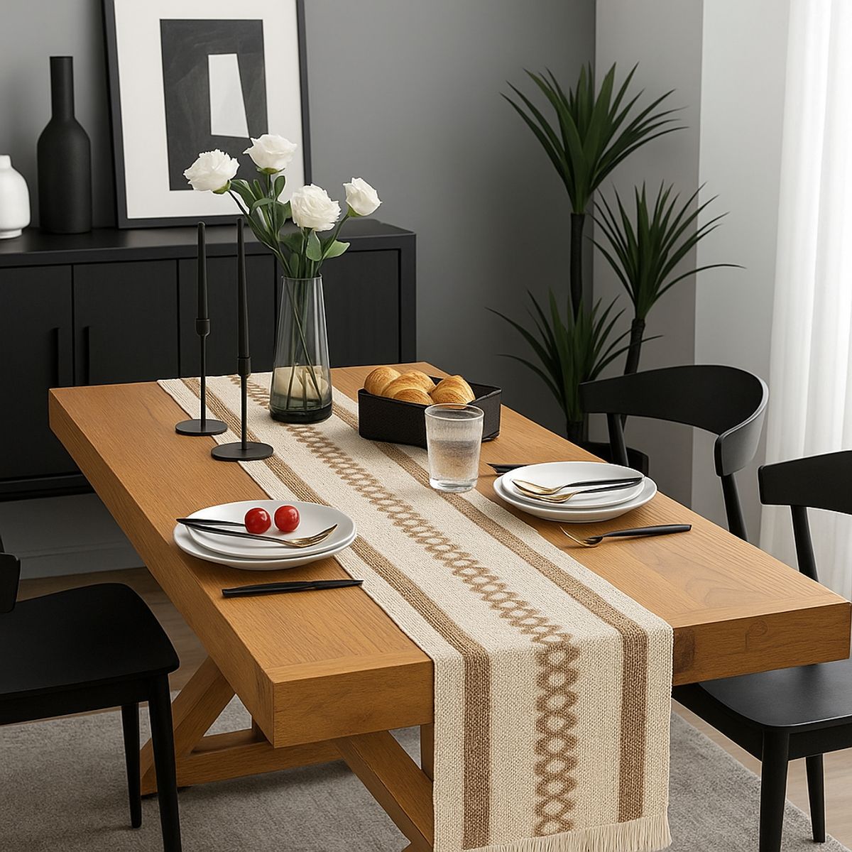 ARMONIA - Camino de mesa 180x30 chenille diseño geométrico 696