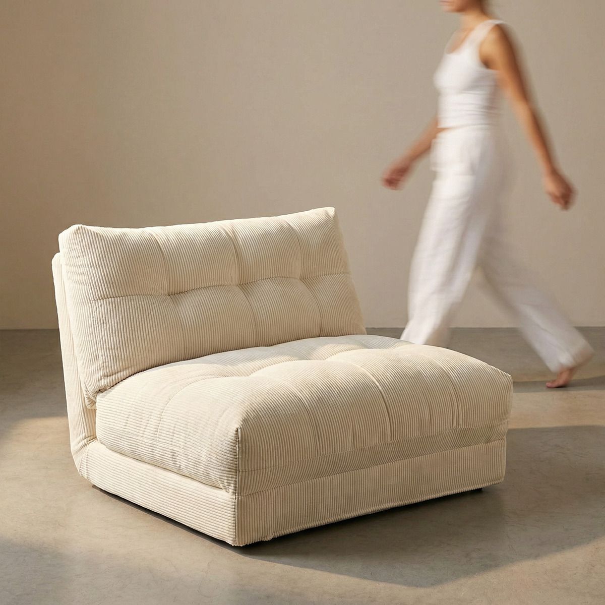 Sofá Cama Plegable De Tela Minimalista Crema, marca SANTU HOME & DECO - Foto Principal