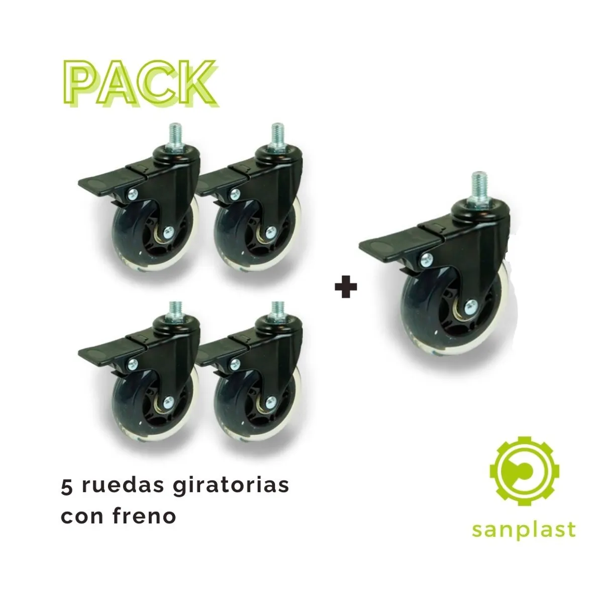 SANPLAST - Pack 5 Rueda Sanplast Gamer Todas Con Freno No Suenan Nada
