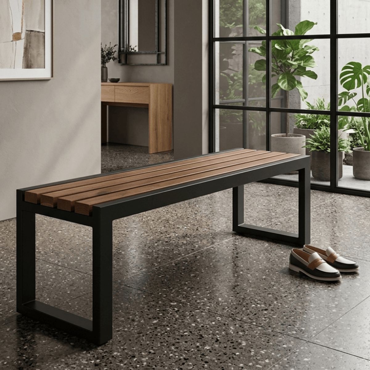 GENERICO - Banca / Banqueta Ukumar - Metal Y Madera 100 Cm De Largo