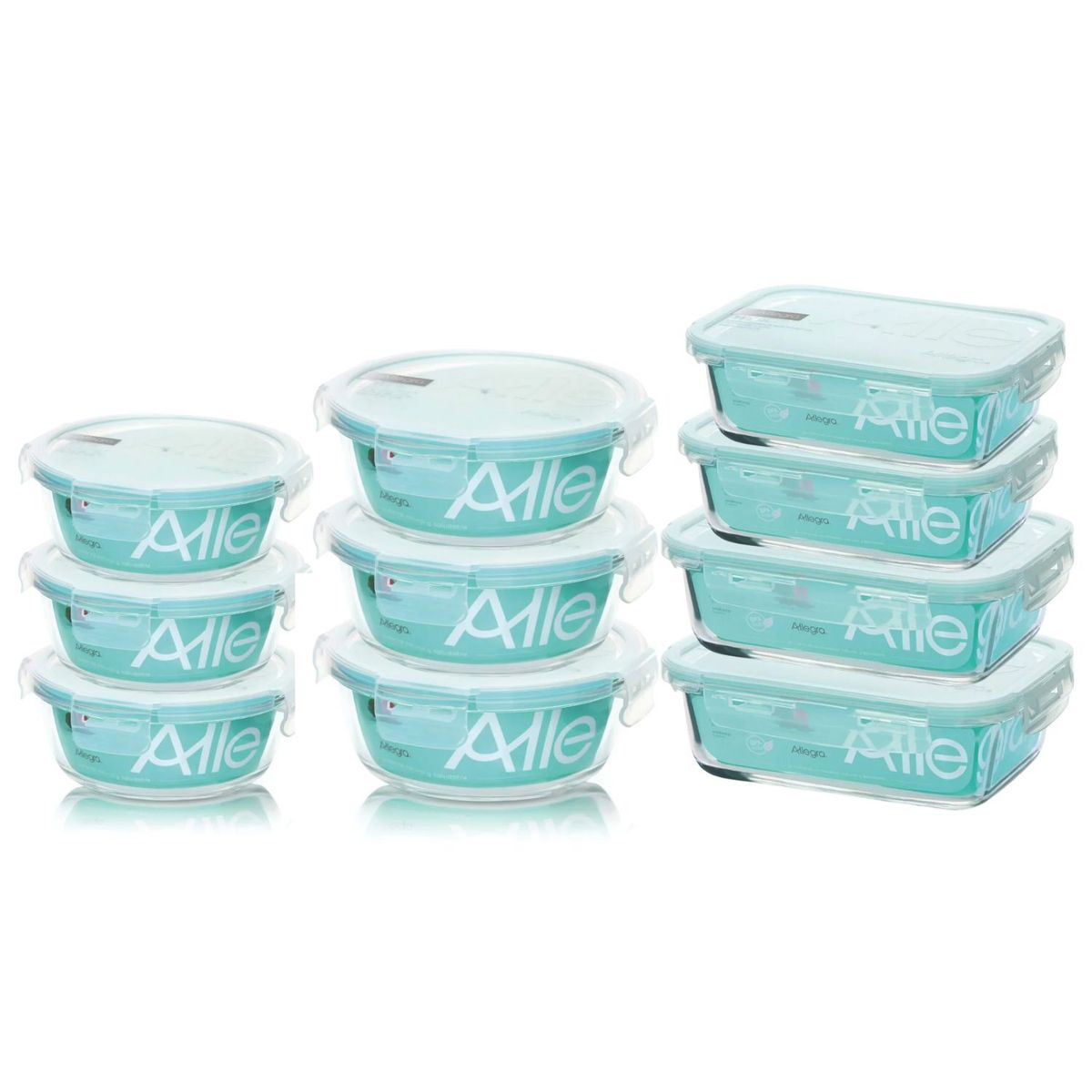 ALLEGRA - Set 10 Contenedores Hermeticos Allegra De Vidrio Colaciones