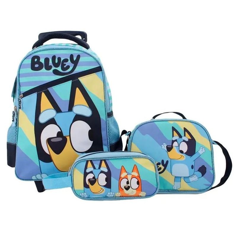 BLUEY - Set Mochila Escolar con ruedas Bluey + Lonchera + Estuche