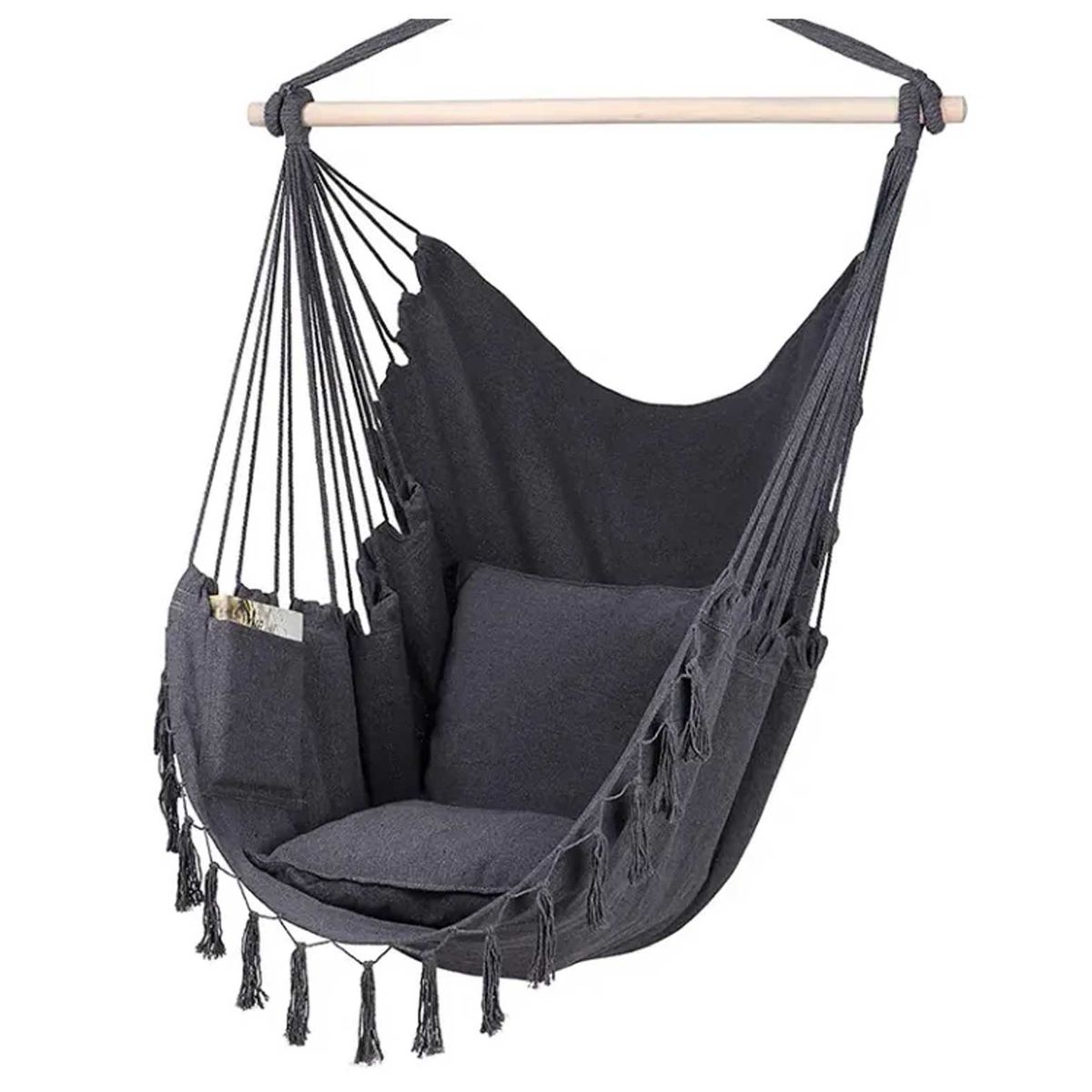 GENERICO - Silla Colgante Columpio Hamaca con Flecos Gris Oscuro