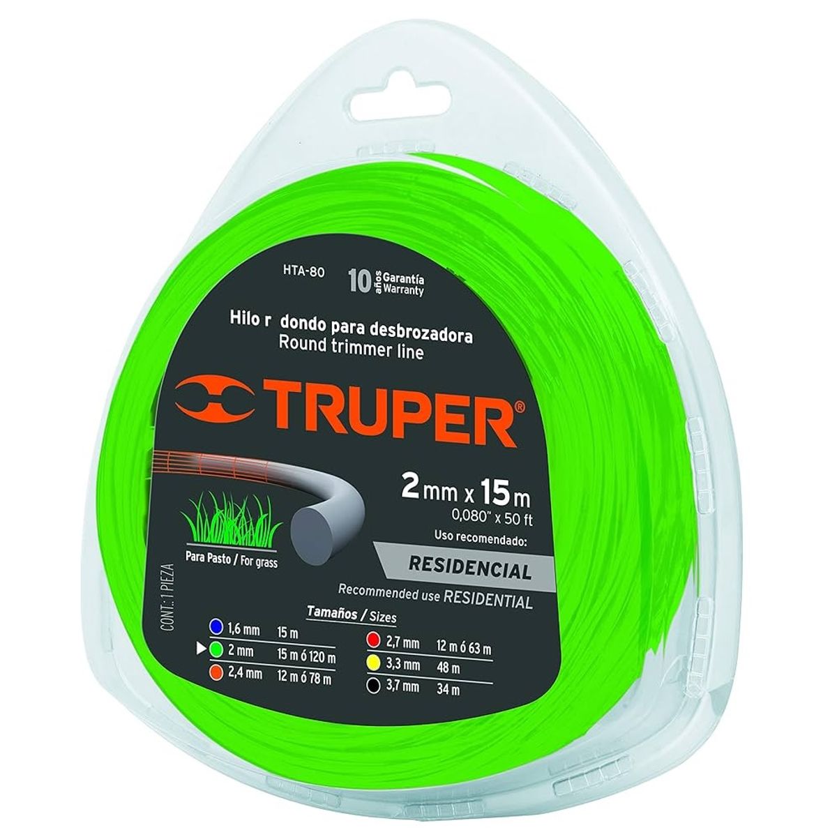 TRUPER - NYLON ORILLADORA  2 MM ROLLO 15 MT TRUPER HTA-80