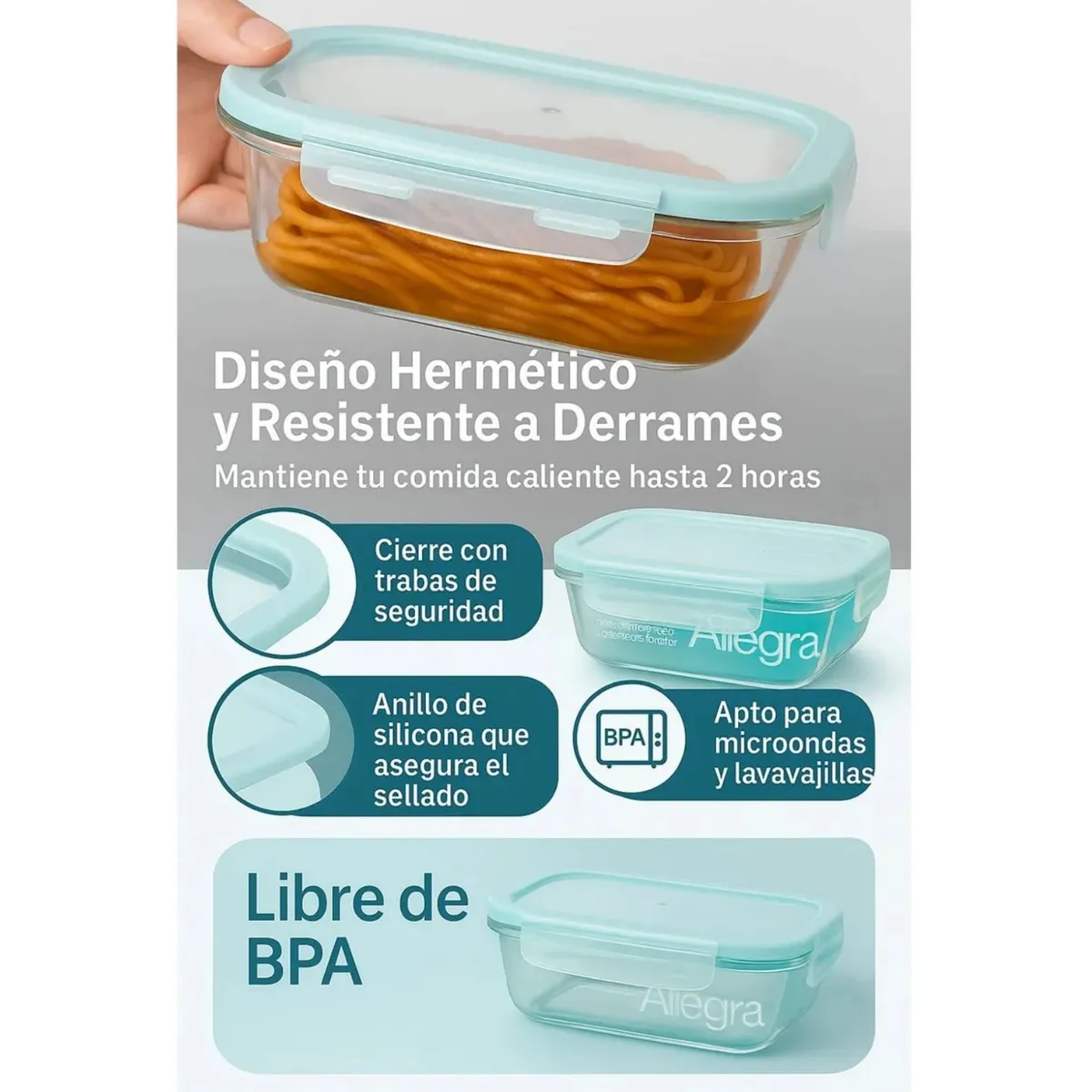 ALLEGRA - Set 6 Contenedores Tapers Allegra De Vidrio Hermeticos