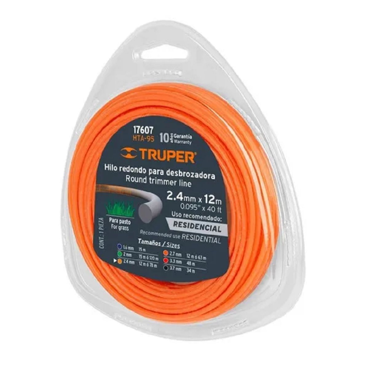 TRUPER - NYLON ORILLADORA  2,4 MM ROLLO 12 MT TRUPER HTA-95