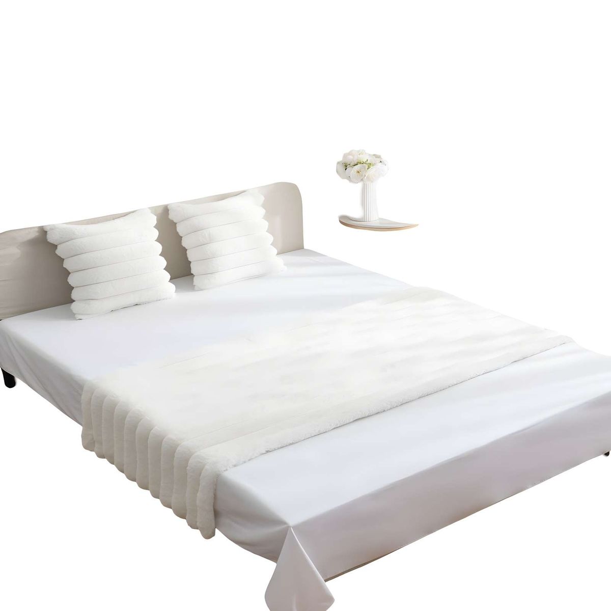 GENERICO - PIECERA MAS DOS FUNDAS DE COJIN MODELO LINEAL 2 PLAZAS BLANCO