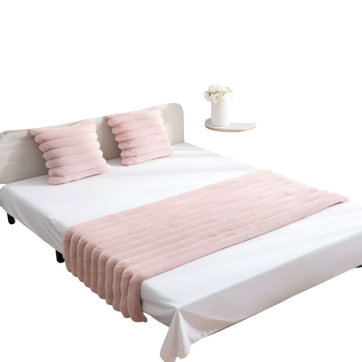 GENERICO - PIECERA MAS DOS FUNDAS DE COJIN MODELO LINEAL KING ROSA