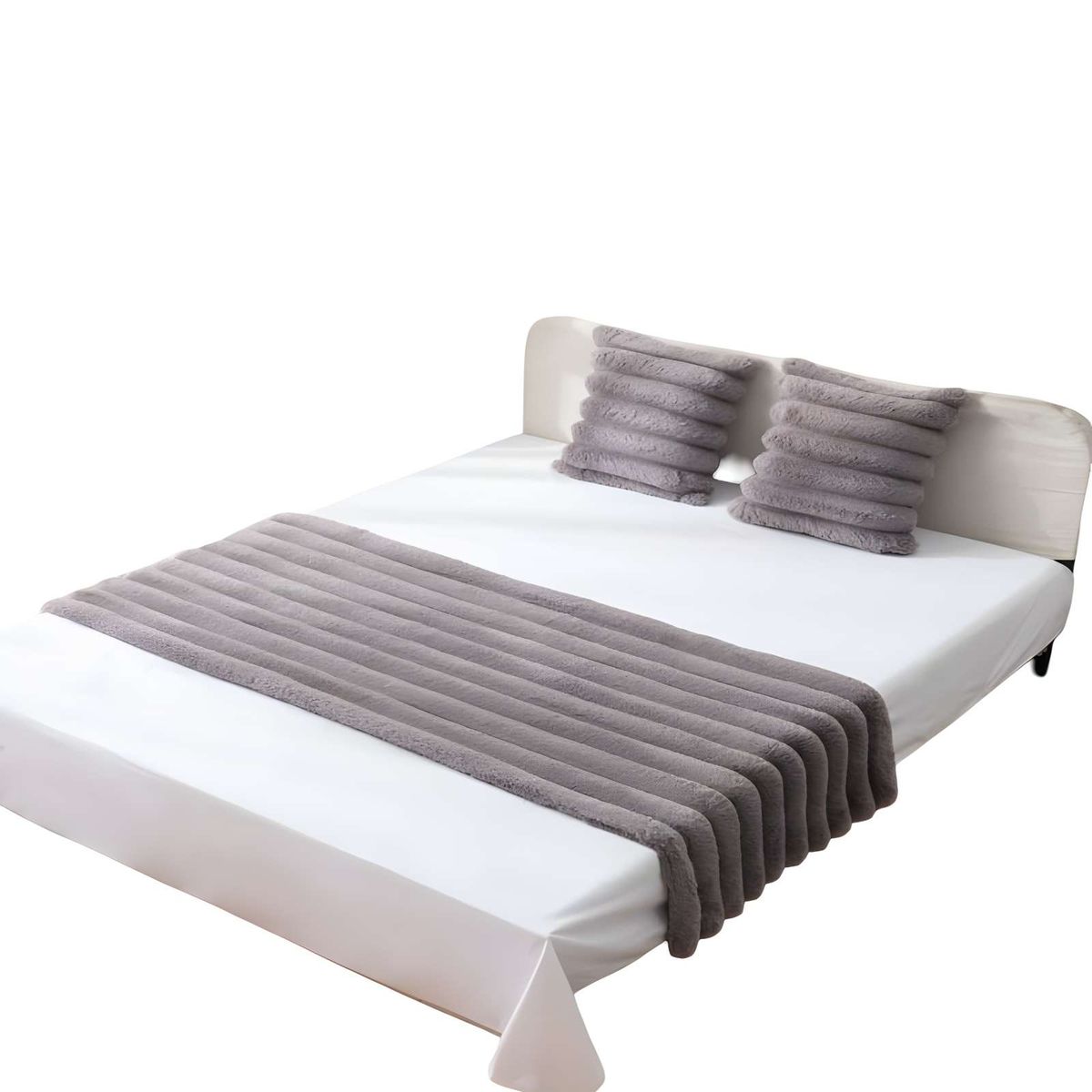 GENERICO - PIECERA MAS DOS FUNDAS DE COJIN MODELO LINEAL KING GRIS