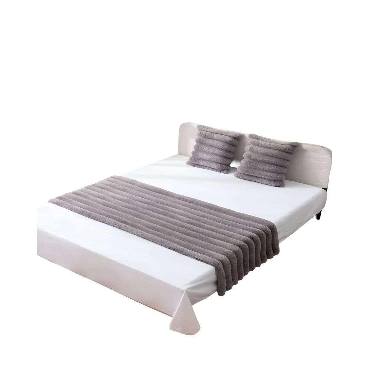 GENERICO - PIECERA MAS DOS FUNDAS DE COJIN MODELO LINEAL KING GRIS