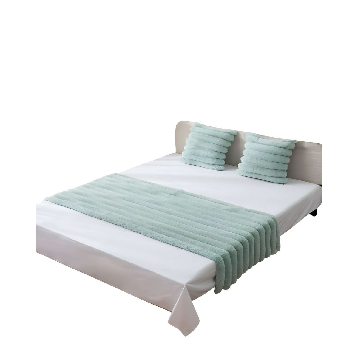 GENERICO - PIECERA MAS DOS FUNDAS DE COJIN MODELO LINEAL KING CELESTE