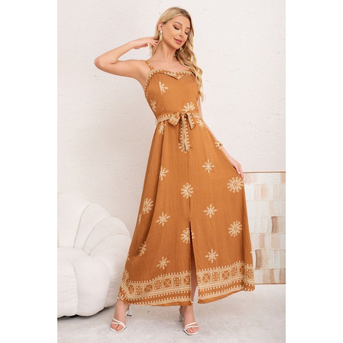 LIKE SHOP - Maxi Vestido Largo Verano Mujer Holgado Pabilos Estampado 3359