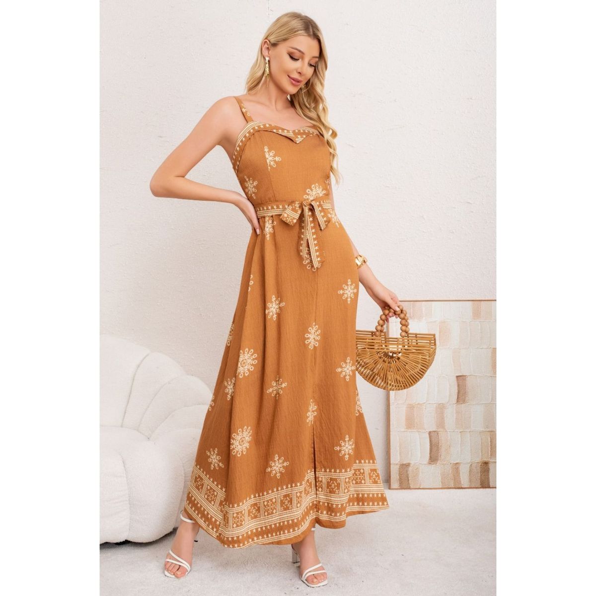 LIKE SHOP - Maxi Vestido Largo Verano Mujer Holgado Pabilos Estampado 3359