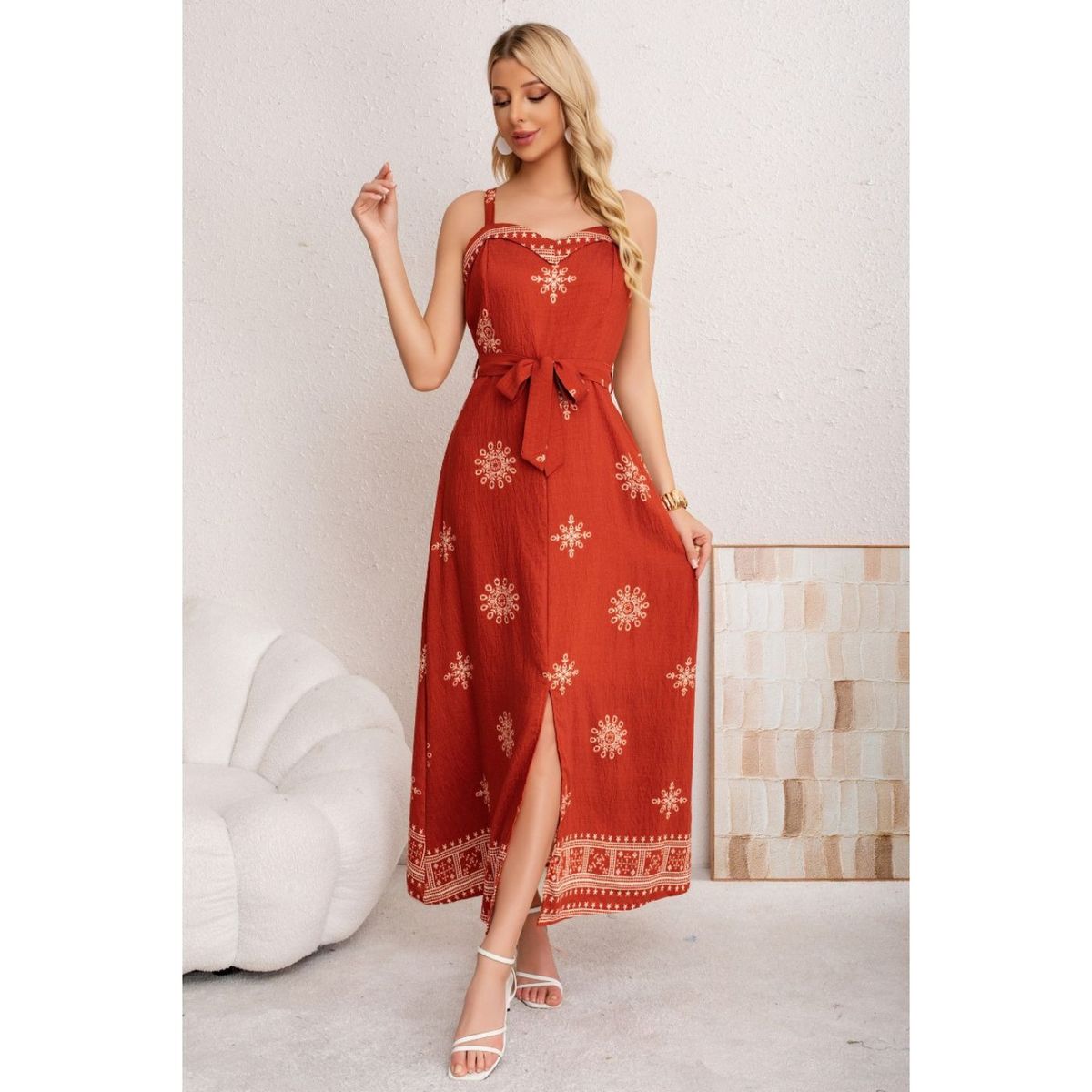 LIKE SHOP - Maxi Vestido Largo Verano Mujer Holgado Pabilos Estampado 3359