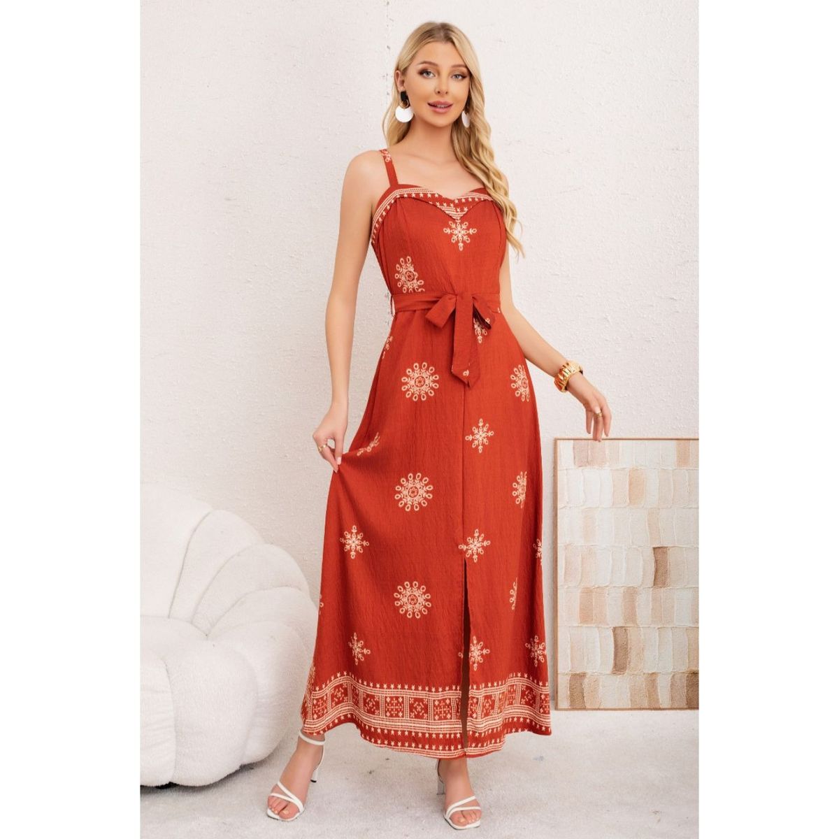 LIKE SHOP - Maxi Vestido Largo Verano Mujer Holgado Pabilos Estampado 3359