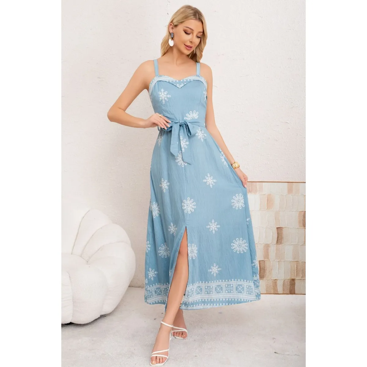 LIKE SHOP - Maxi Vestido Largo Verano Mujer Holgado Pabilos Estampado 3359