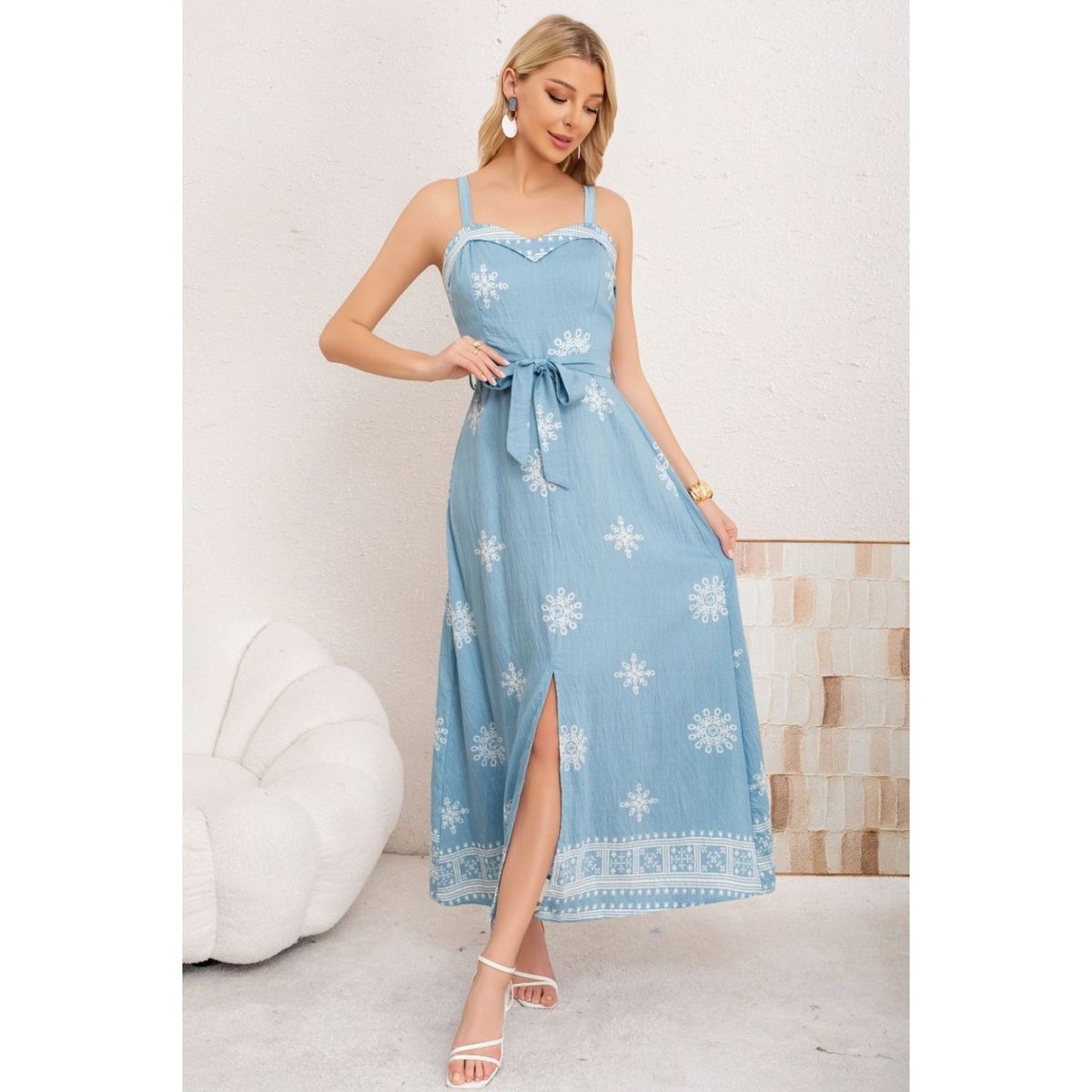 LIKE SHOP - Maxi Vestido Largo Verano Mujer Holgado Pabilos Estampado 3359