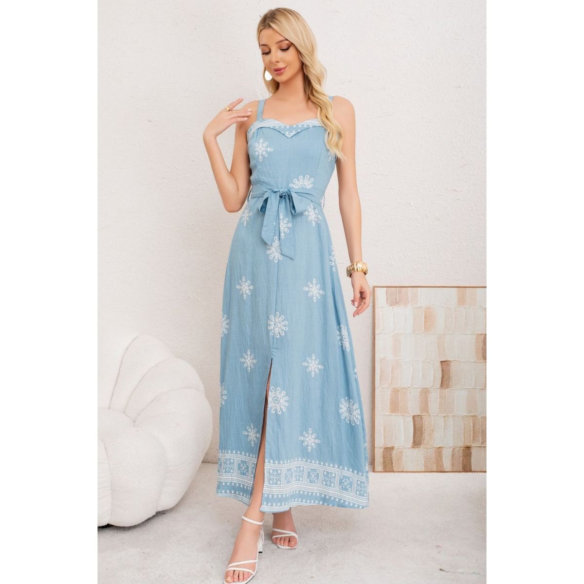 LIKE SHOP - Maxi Vestido Largo Verano Mujer Holgado Pabilos Estampado 3359