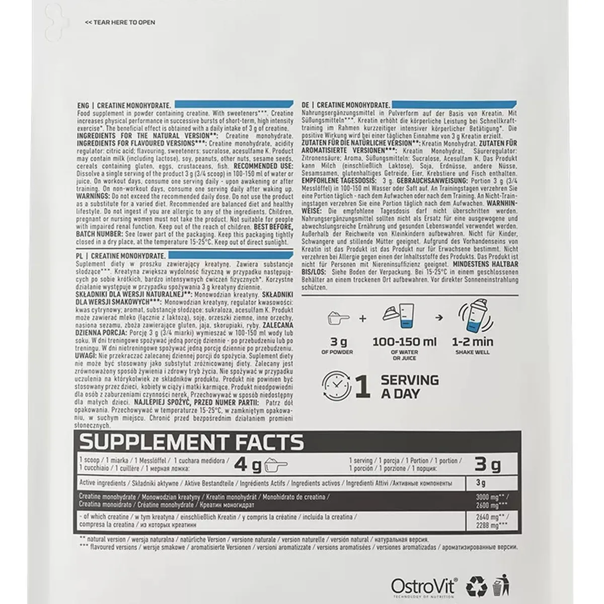 OSTROVIT - Creatina Monohidratada 300 gr Sin sabor- OstroVit